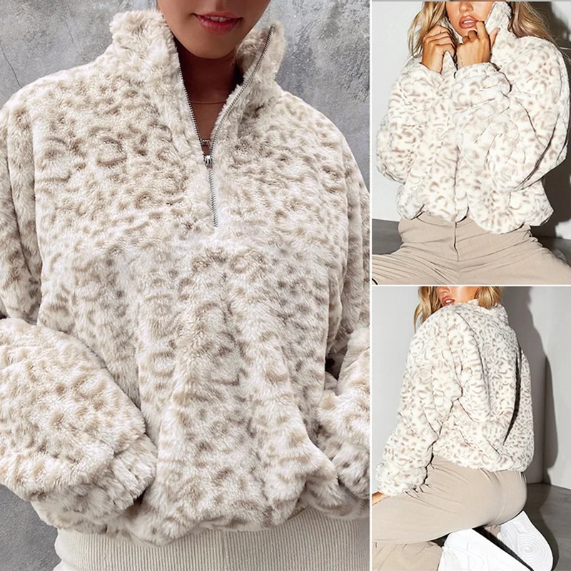 

Leopard Women Lambswool Teddy Faux Fur Sweatshirt Pullover Casual