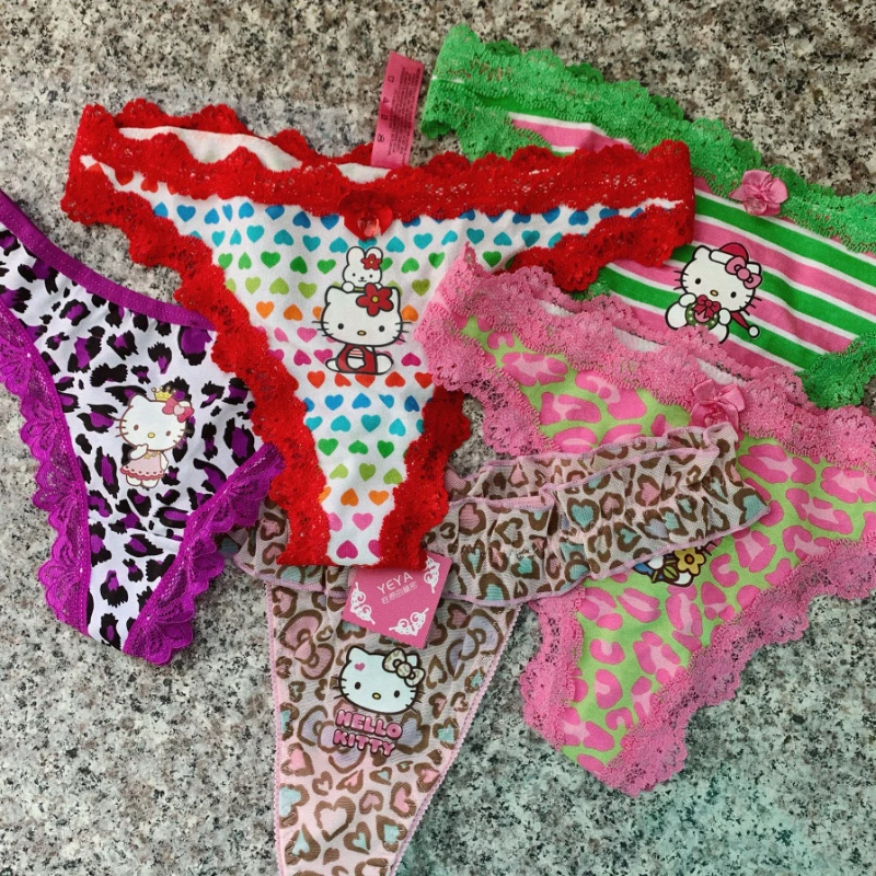 

Kawaii Сексуальное Милое горячее нижнее белье с принтом Hello Kitty T-Back для девушек Бесплатный подарок для девушки