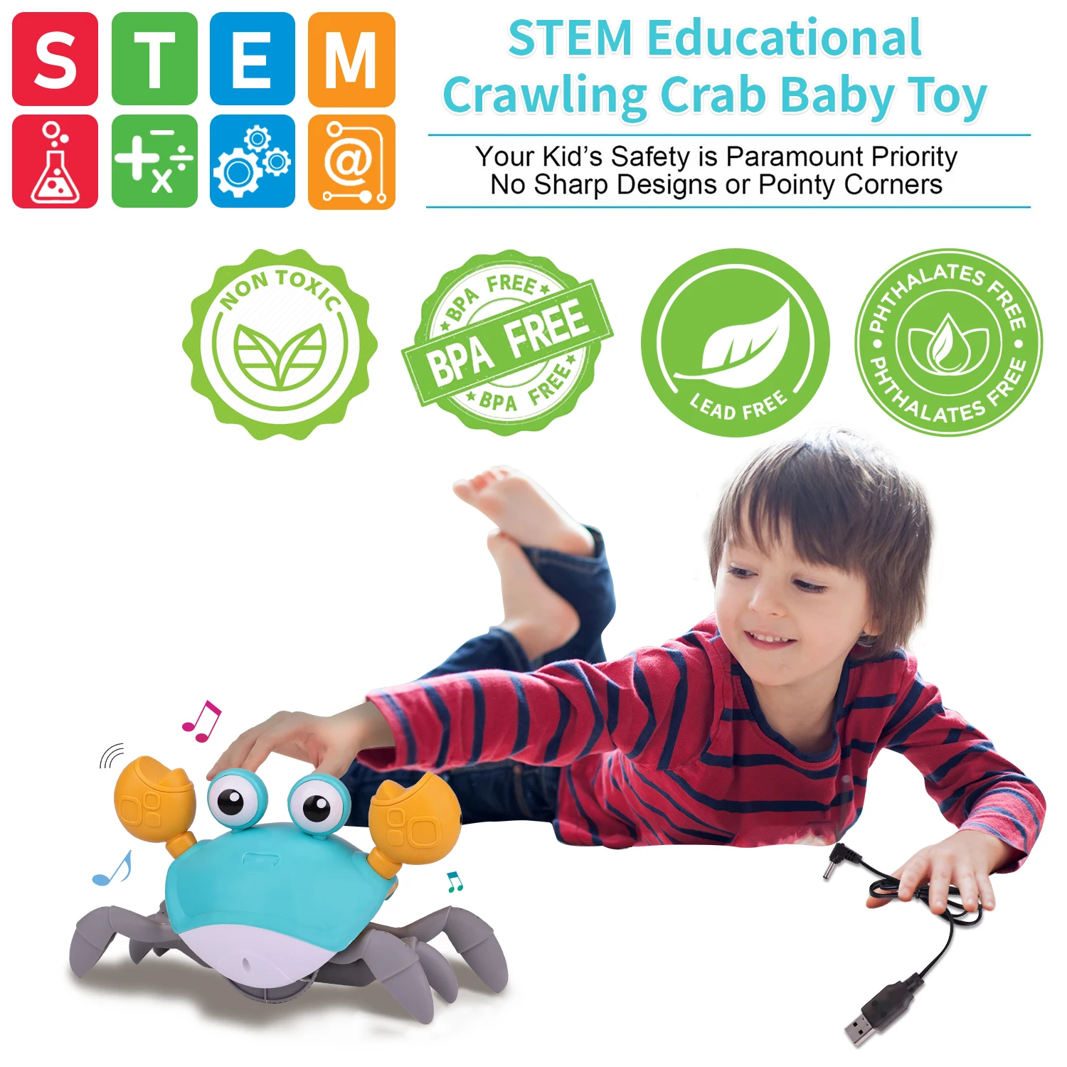 Детская игрушка-краб для ползания перезаряжаемая батарея интерактивная