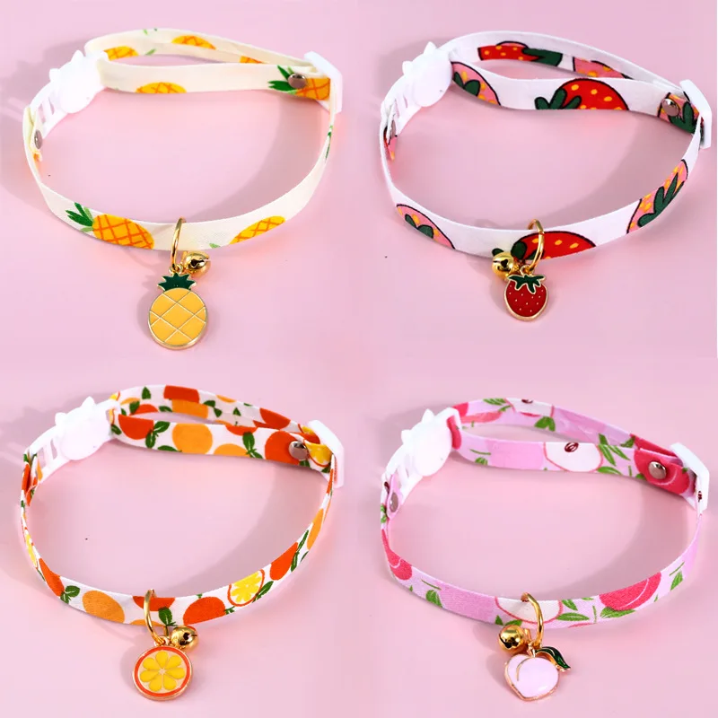 

Fruit Bell Adjustable Safety Buckle Pineapple Strawberry Collar Cat and Dog Accessories Necklace Kitten Accessories
