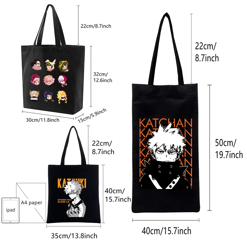 

Boku No Hero Anime Black Simple Women Package Canvas Bag My Hero Academia Bakugou Shoulder Bags Shopping