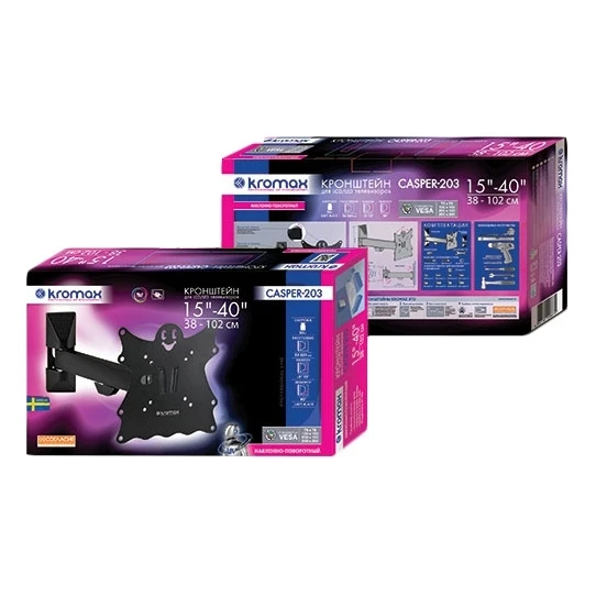 ТВ Кронштейн Kromax CASPER 203 black (Настенный от стены 28 см ширина 35 глубина 24 диагональ