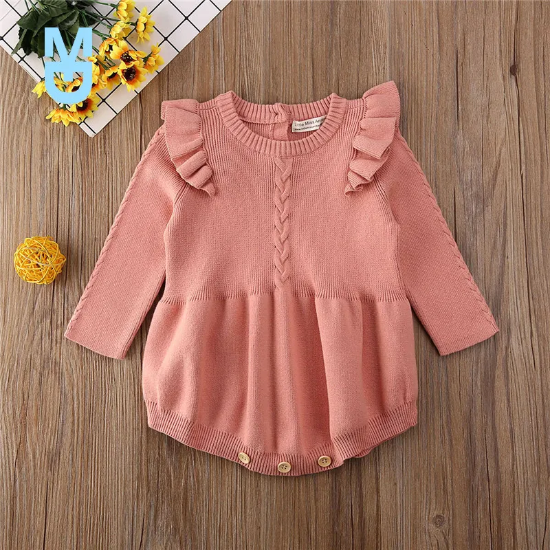 

New born Knited Romper Long Sleeve Ruffles Romper Overalls Autumn Toddler Kids Girls born Jumpsuits Ovealls Outfits Suits