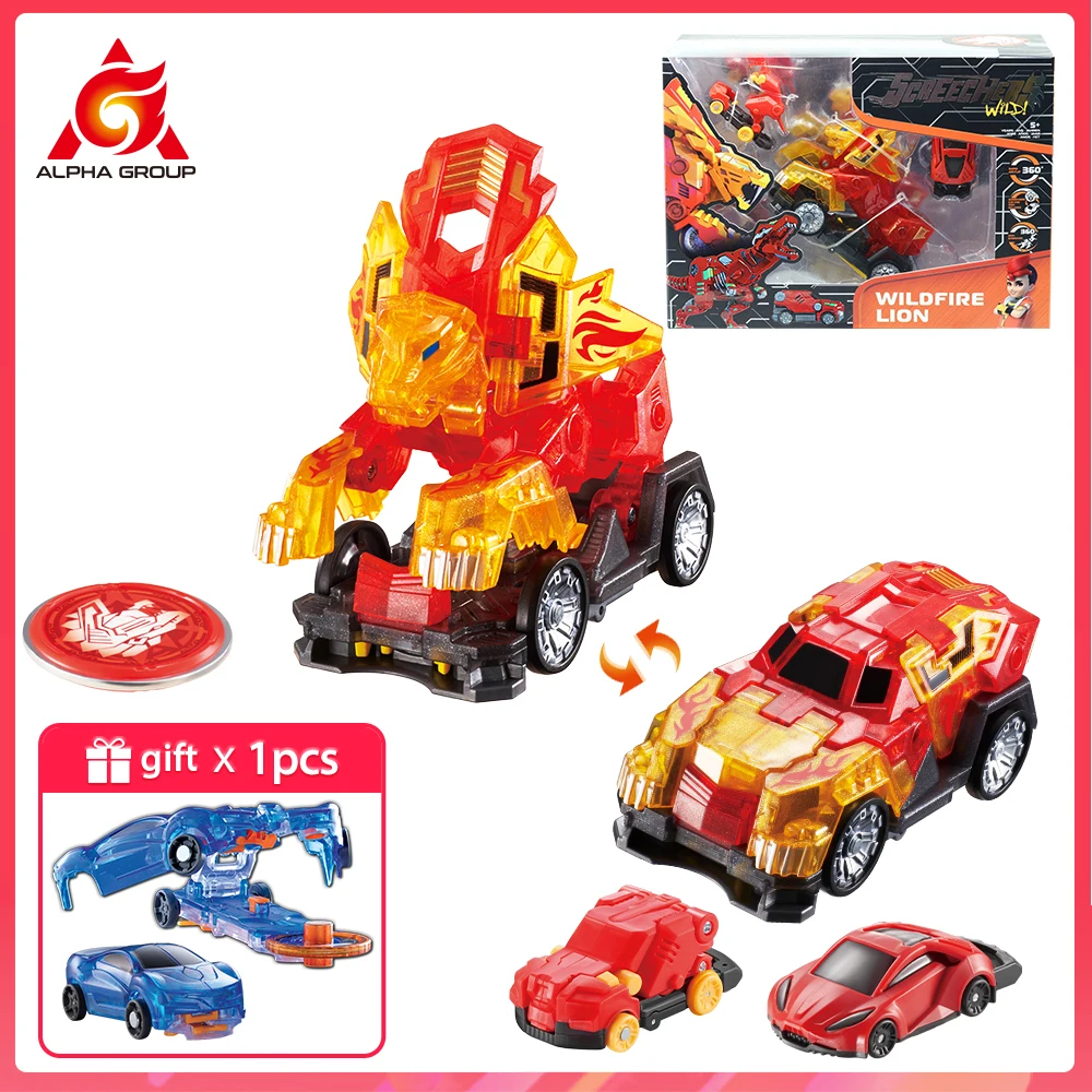 

Screechers Wild! 4-Series 3-Wildfire Lion Jump & Flip 360° Car Transforming Beast Shoot Disc Deformation Action Figure Kid Toy
