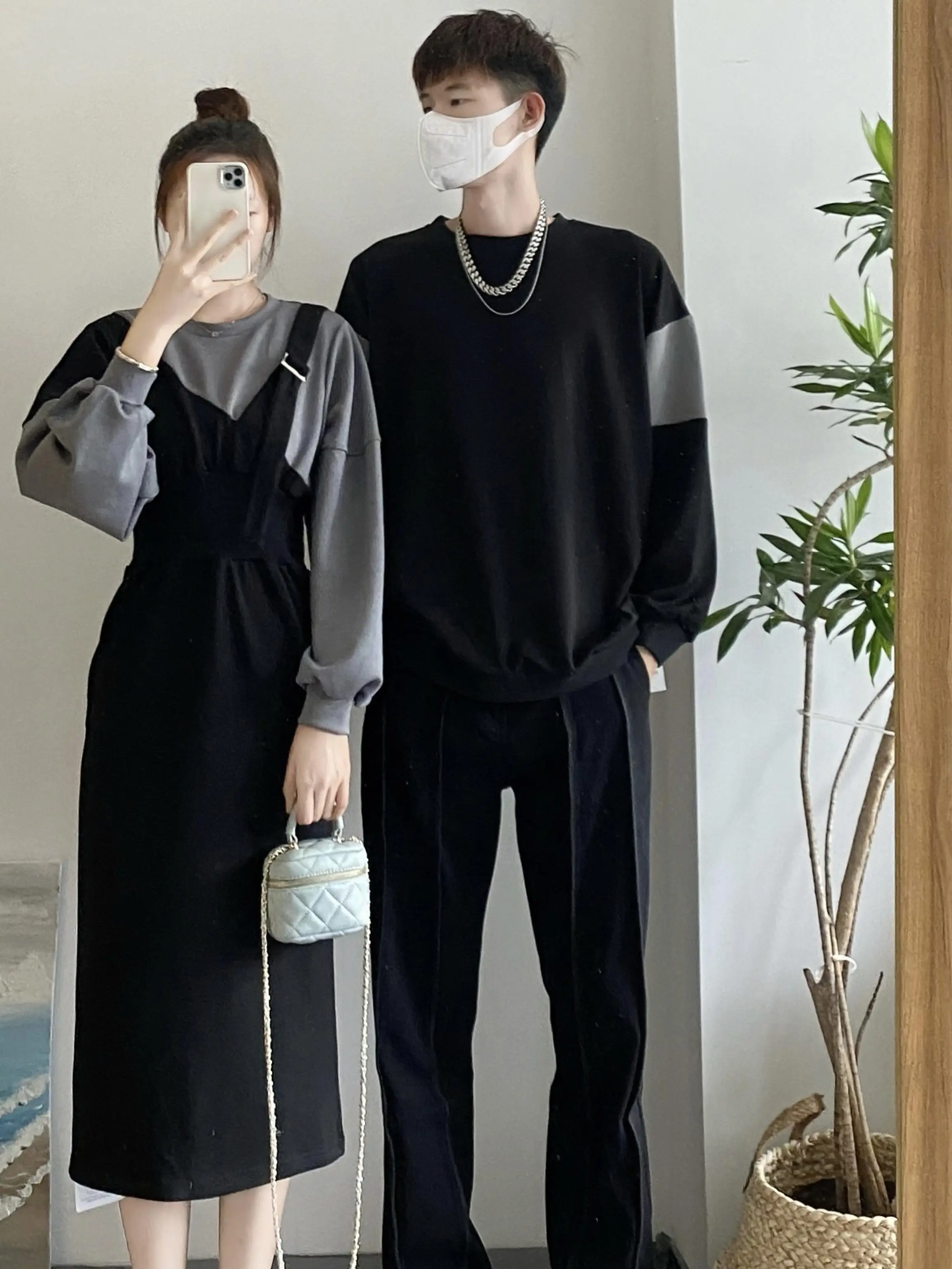 Different Couple look Autumn clothes 2024 New Ins Fashion Brand Long sleeve Hoodie Dress A Skirt Clothes