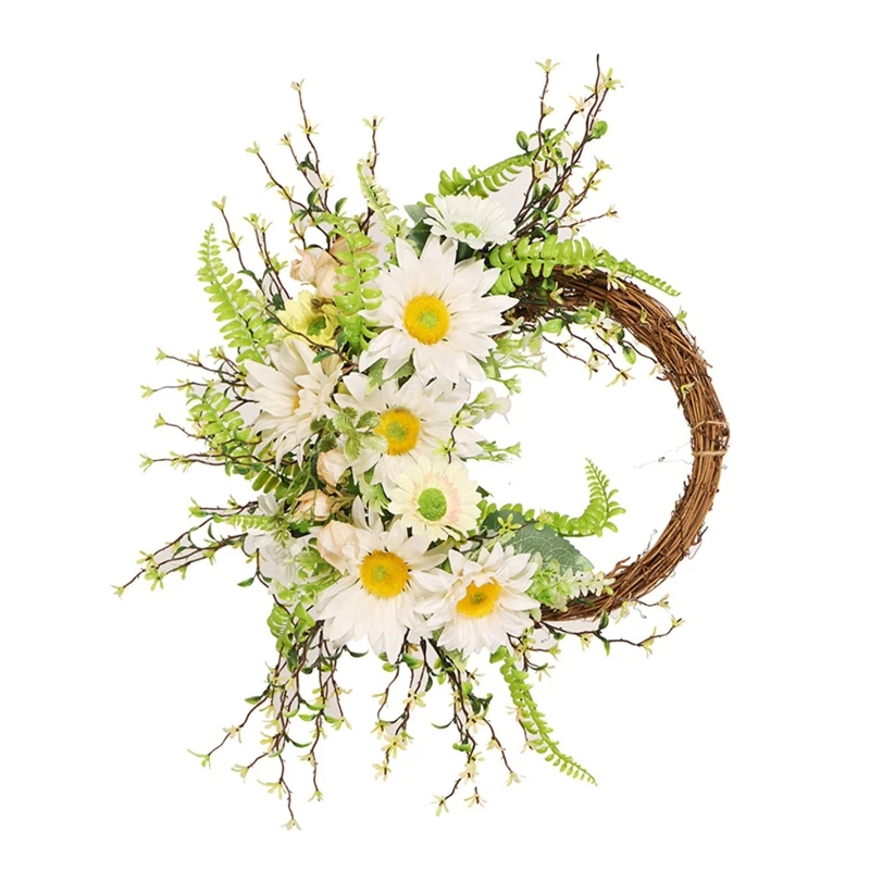 

Artificial Sunflower Wreath 17.7"/45cm Door Wreath with Green Leaves Christmas Festival Wreath for Front Door, Wedding 2022 New