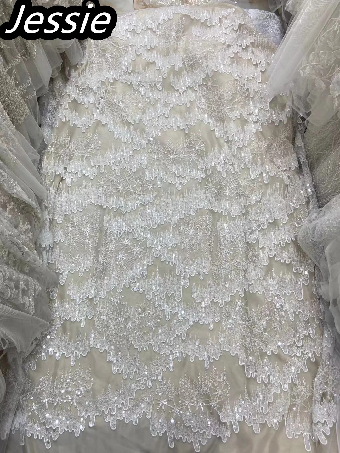 

2023 Europe Light Luxury Senior New Heavy Industry Gauze Embroidery Lace Silver Nail Sequin Evening Wedding Dress