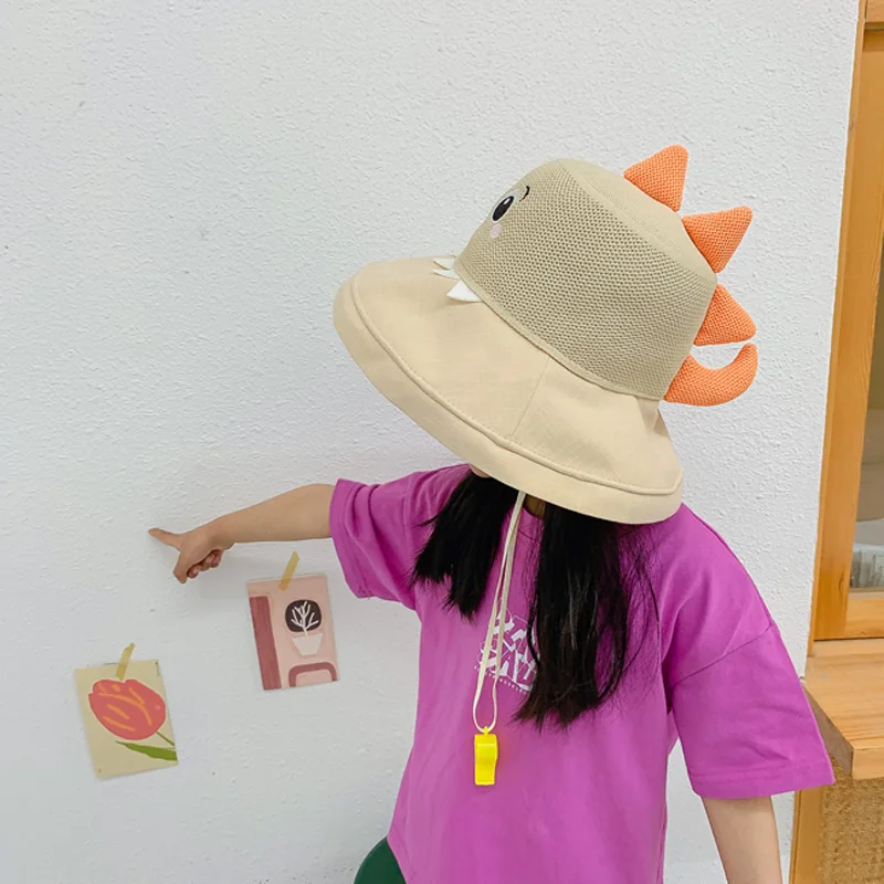 Doitbest Mesh Summer Girl Bucket Hats Cartoon Dinosaur foldable Kids sun protection Cap Child Boy Outdoor Beach Fisherman Hat |