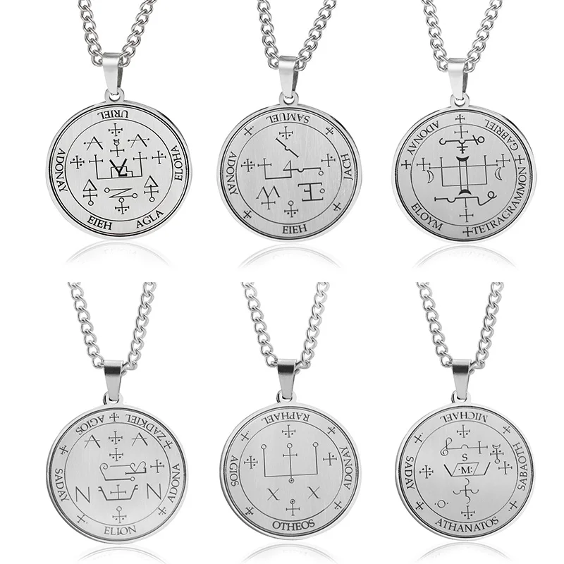 

Stainless Steel Seven Archangels Amulet Pendant Necklaces Vintage Mascot Lucky Protection Necklace for Women Men Jewelry Gifts