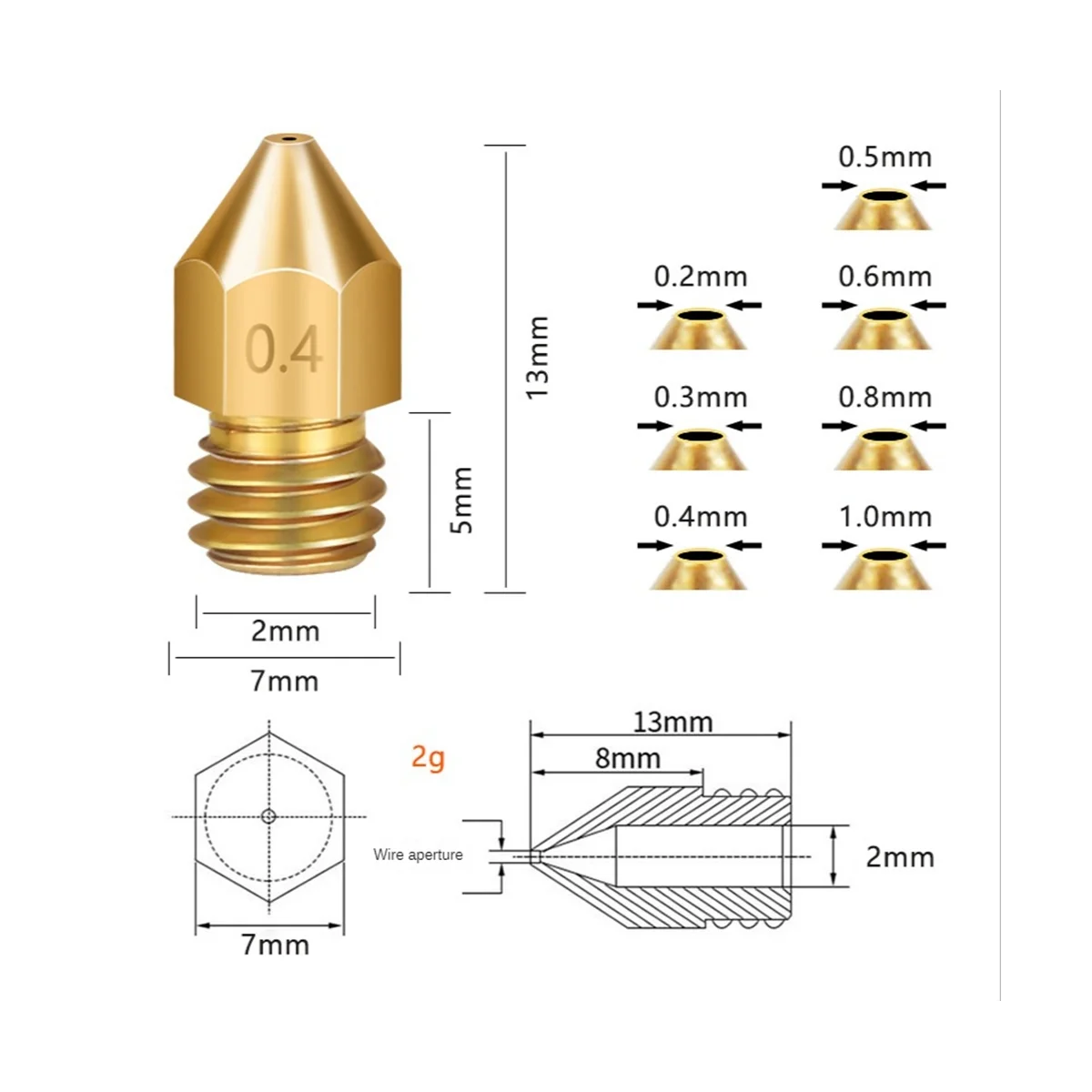 

24Pcs MK8 Brass Nozzle for 3D Printers Hotend 1.75MM Filament J-Head Cr10 Heat Block for Ender3 Hotend M6 Thread