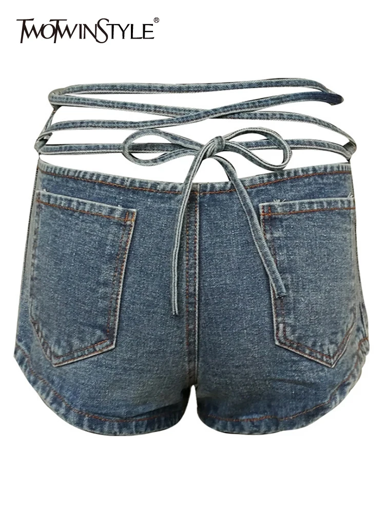 

TWOTWINSTYLE Bandage Cross Individuality Shorts For Women High Waist Lace Up Bow Casual Sexy Pants Female Fashion New Clothing