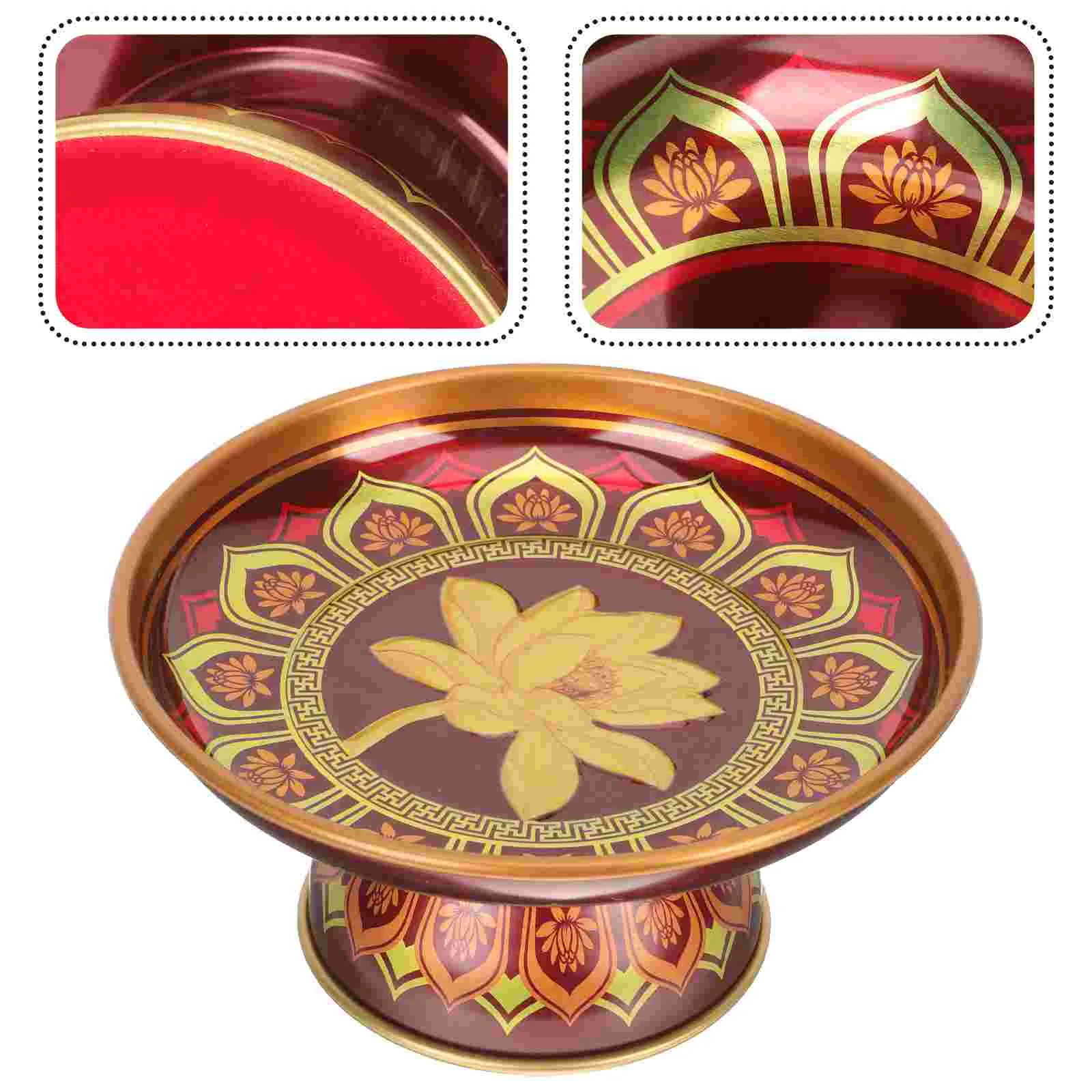

Plate Offering Fruit Templetribute Altar Bowl Snack Dessert Tinplate Supplies Holder Tray