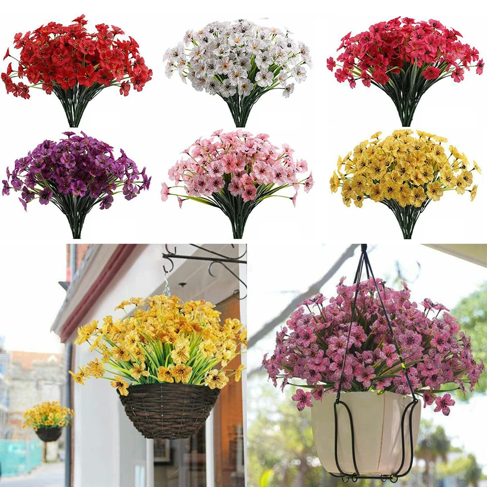 

Fake Artificial Flowers Outdoor For Decoration UV Resistant No Fade Faux Plastic Plants Garden Porch Window Kitchen Office Table