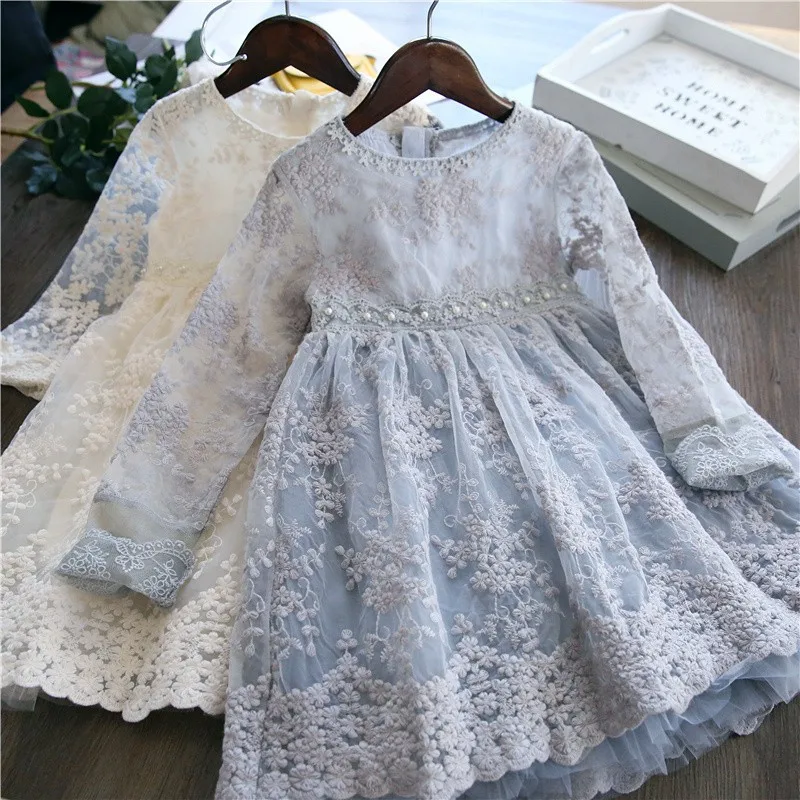 

Toddlers Dresses Elegant Flower Embroidery Party Princess Dress Kids Clothes Lace Long Sleeves Cute Children's Vestidos for 3-8T