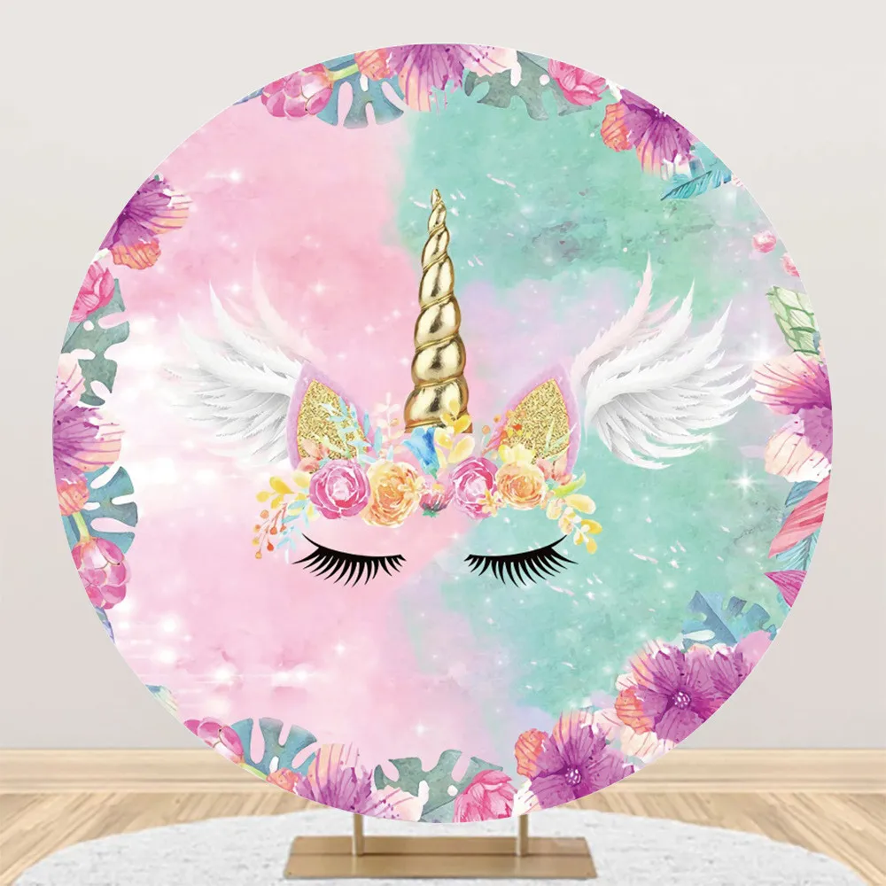 

Pink Green Cloud Circular Round Backdrop Photography Circle Background Kid Dream Flower Unicorn Birthday Party Decor Baby Shower