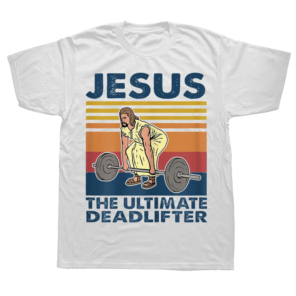 

Jesus The Deadlifter Funny Vintage Gym Christian T Shirts Graphic Streetwear Short Sleeve Birthday Gifts T-shirt Mens Clothing