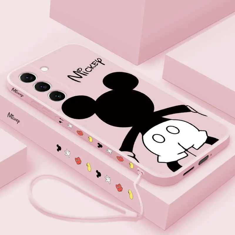 

Disney Mickey Minnie New Cartoon Phone Case with Lanyard for Samsung Galaxy S22 Plus FE Ultra Shockproof Silicone Soft Case