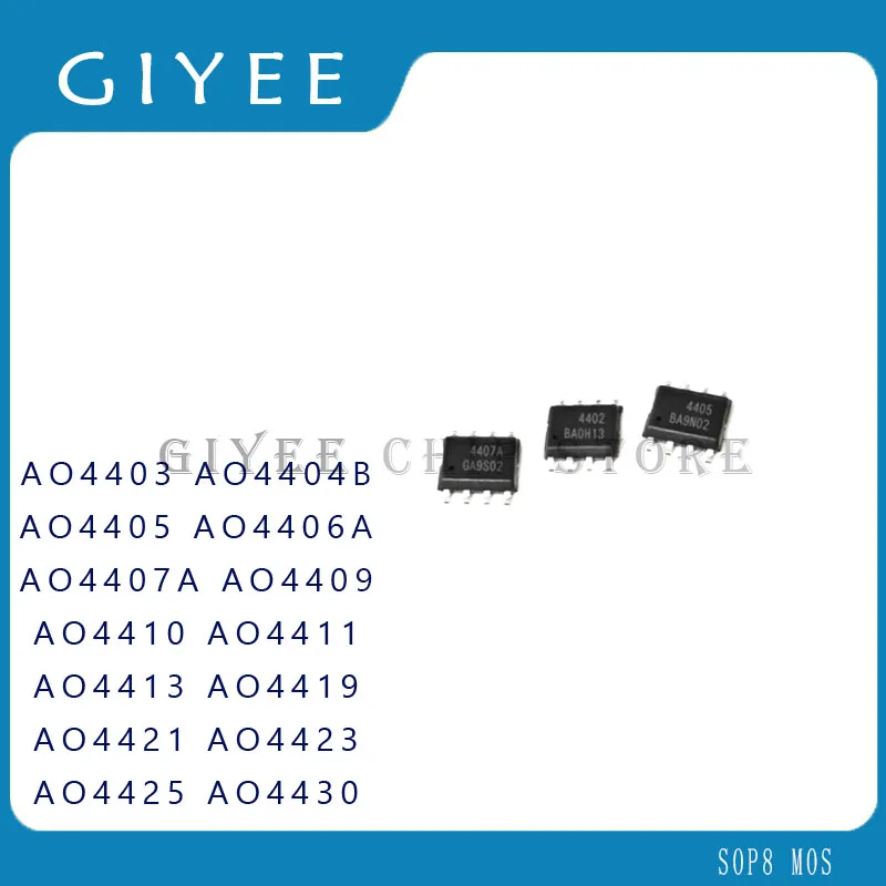 10 шт./партия, AO4403 AO4404B AO4405 AO4406A AO4407A AO4409 AO4410 AO4411 AO4413 AO4419 AO4421 AO4423 AO4425 AO4430 SOP8 MOS 10 шт./партия, AO4403 AO4404B AO4405 AO4406A AO4407A AO4409 AO4410 AO4411 AO4413 AO4419 AO4421 AO4423 AO4425 AO4430 SOP8 MOS