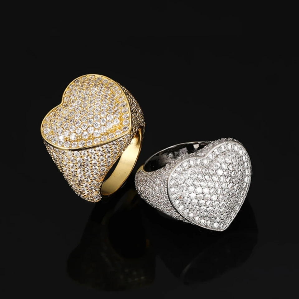 Европа и Америка Сердце Хип-Хоп Рок Кольца Для Мужчин Женщин Полный Iced Out Bling