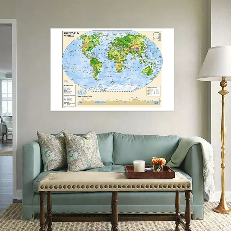

100*70cm Retro World Globe Map Without National Flag Non-woven Fabric Spray Room Home Decor Classroom Study Supplies