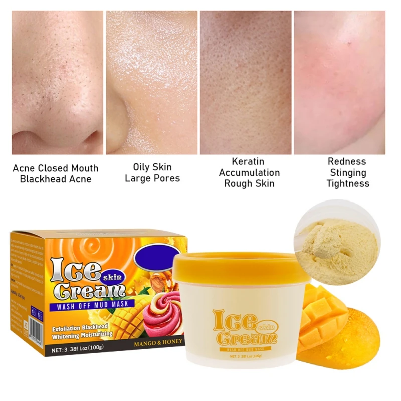 

100g Honey Strawberry Ice Cream Facial Mud Mask Pore Cleanser Oil Control Deep Cleanser Moisturizing Reduce Fine Lines Repair