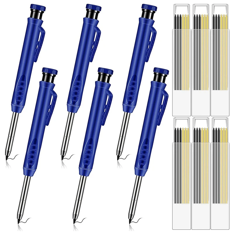 

6 Pieces Solid Construction Pencil Set Woodworking Pencils With 36 Pieces Refills, Built-In Sharpener Carpenter Pencils