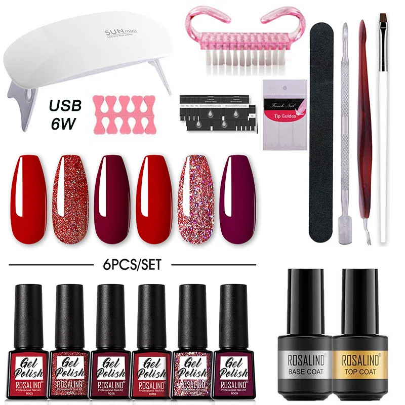 

ROSALIND Nail Polish Tools Set For Beginners Art Manicure Base Top UV LED Lamp With Nail Brush And Electric Drill Gel Nail Kit