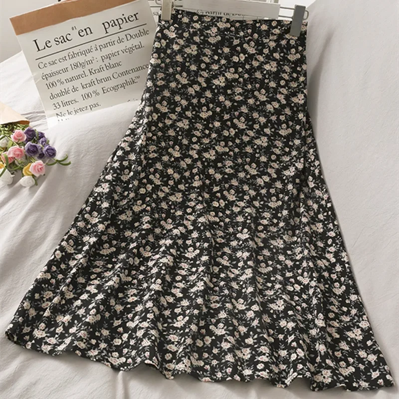

Женская юбка с завышенной талией, элегантная нежная приталенная универсальная юбка с цветочным принтом в винтажном стиле, в Корейском стиле, лето