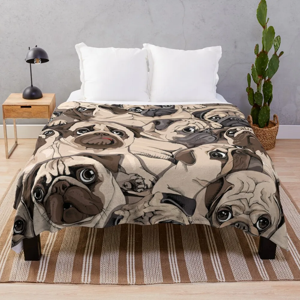 

Seamless pattern - Portrait of many pugs Throw Blanket Summer Cottons