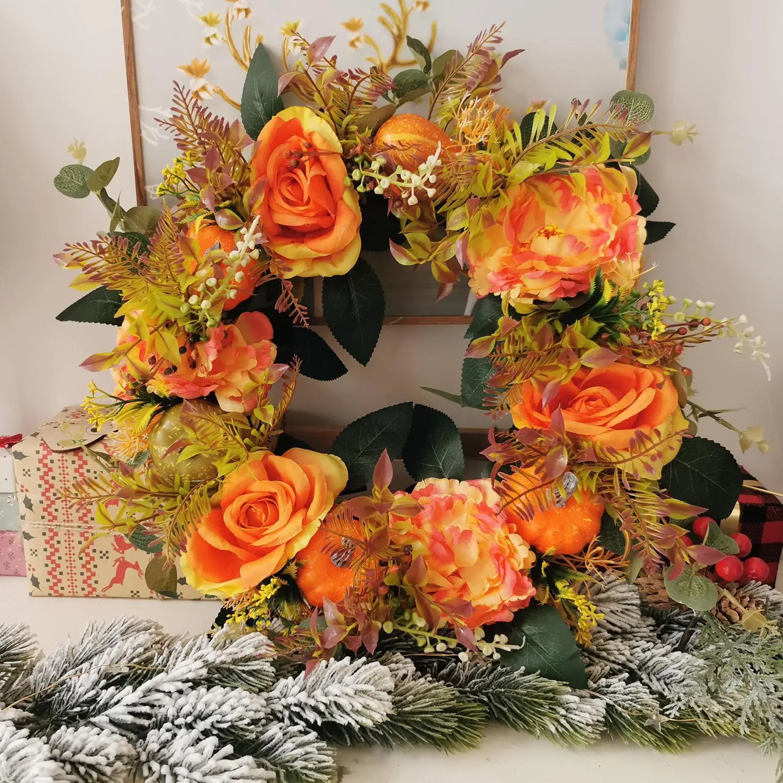 

40/45cm Fall Wreaths For Front Door Autumn Pumpkin Wreath With Berry Pumpkin Maple Leaves Thanksgiving Festival Decoration A3G2