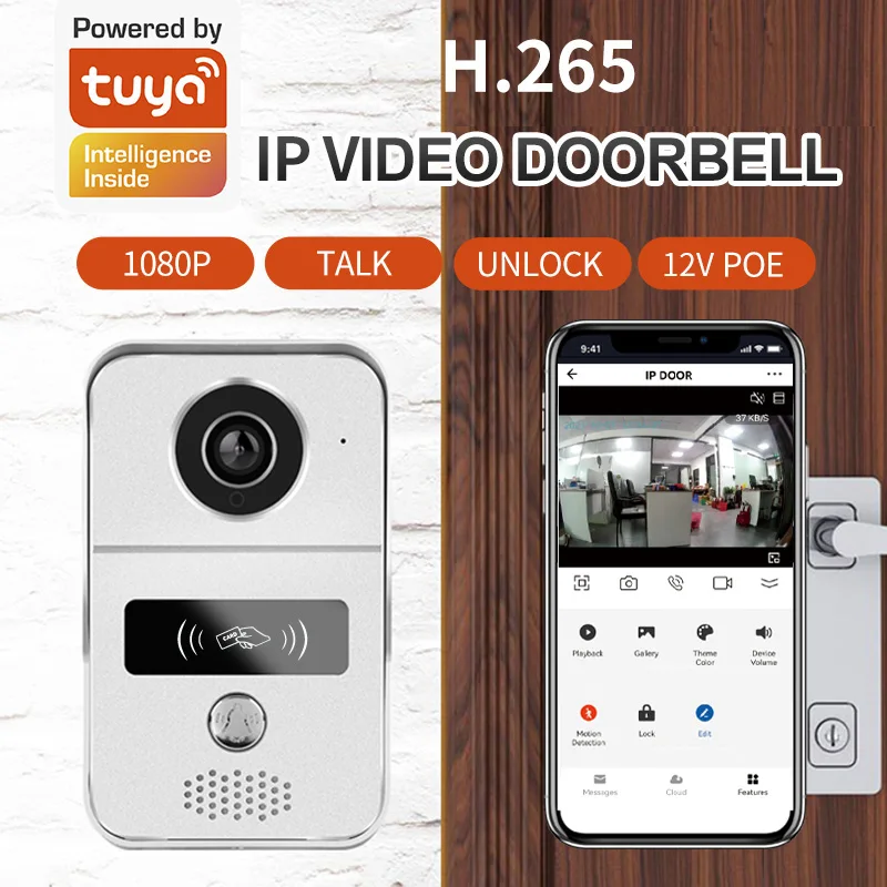 1080P WiFi Дверной звонок Tuya Smart Видео домофон с функцией обнаружения движения, разблокировкой по RFID-карте, IP-камера для обеспечения безопасности дома.