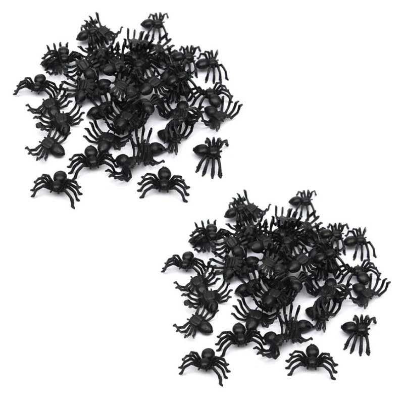 

100X Plastic Black Spider Trick Toy Halloween Haunted House Prop Decor