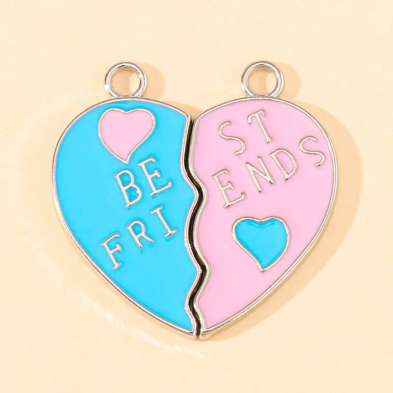 

10Pcs/Set Silver Color Alloy Best Friends Broken Love Heart Enamel Charms Couple Necklace Pendant For Women Jewelry Gift Making