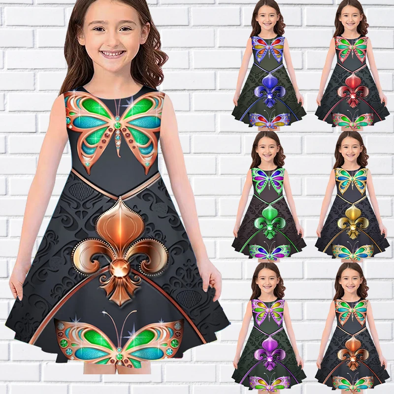 

Kids Little Girls Sleeveless Dress Girls Dress 3D Kids Floral Print Daily Casual Cute Sweet Over Knee Sleeveless Dress 80-180CM