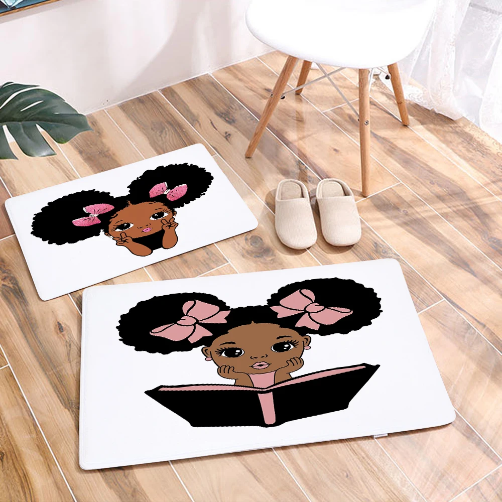 

Cartoon Cute African Girl Floor Door Mat Non-Slip Decor Black Baby Doormat Flannel Carpet for Children Room Hallway Rug 40x60cm