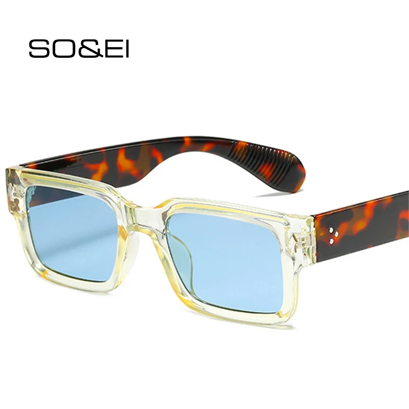 

Модные квадратные контрастные цветные солнцезащитные очки SO & EI для женщин и мужчин в стиле ретро чайного зеленого градиента UV400 трендовые с...