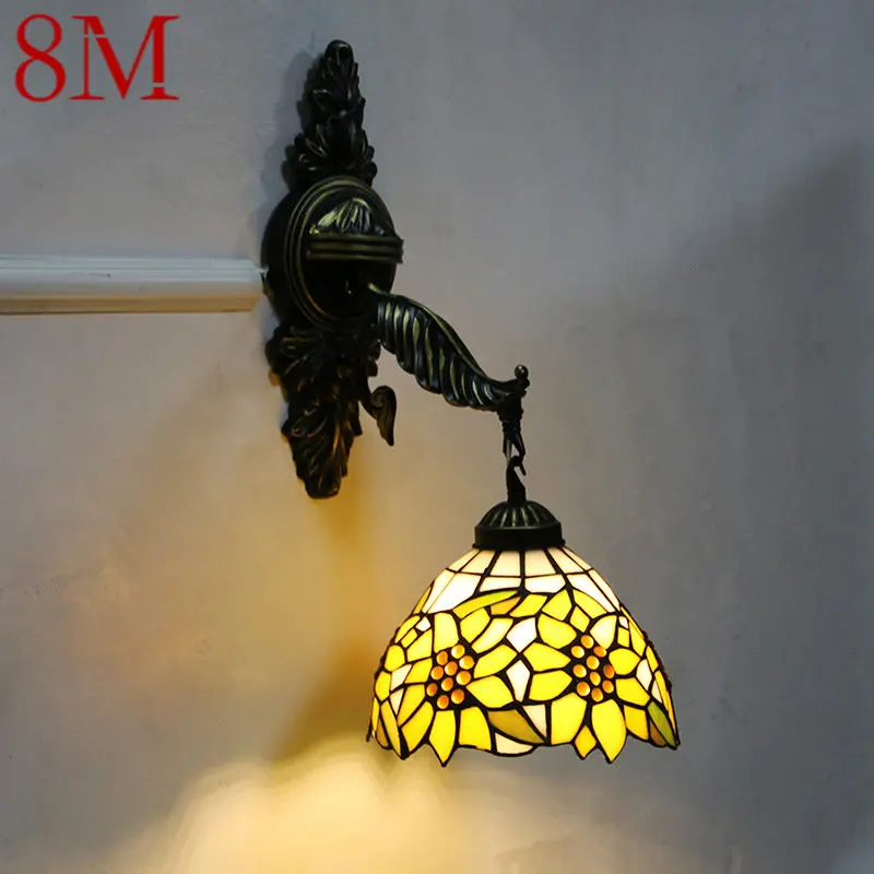 

8M Tiffany Wall Lamp LED Vintage Creative Color Glass Sconce Light for Home Living Room Hotel Corridor Decor