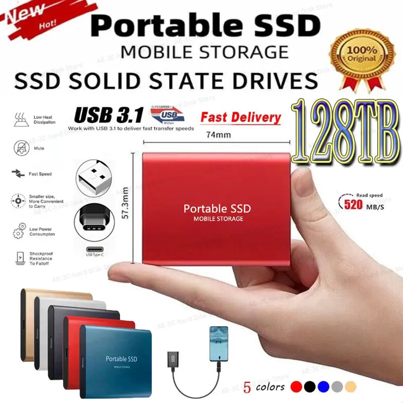 

Новинка 2023, Портативный высокоскоростной внешний жесткий диск SSD 128 ТБ, 64 ТБ, 8 ТБ, USB 3,1, внешний накопитель 8 ТБ, жесткие диски для ноутбуков