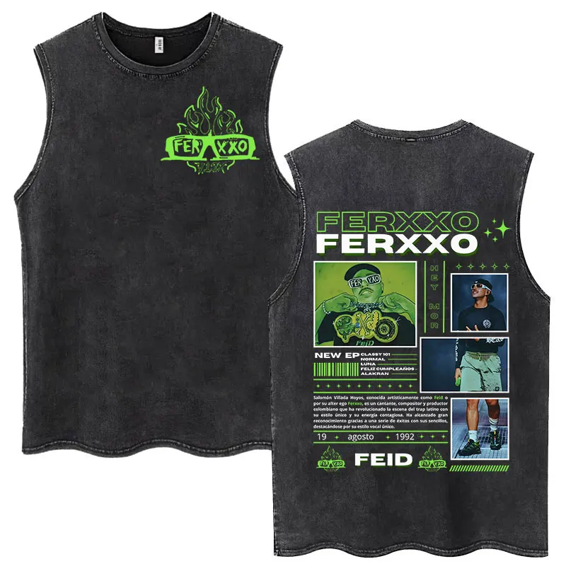 Винтажные моющиеся майки Singer Karol G и Feid Ferxxo футболки для мужчин женщин модная
