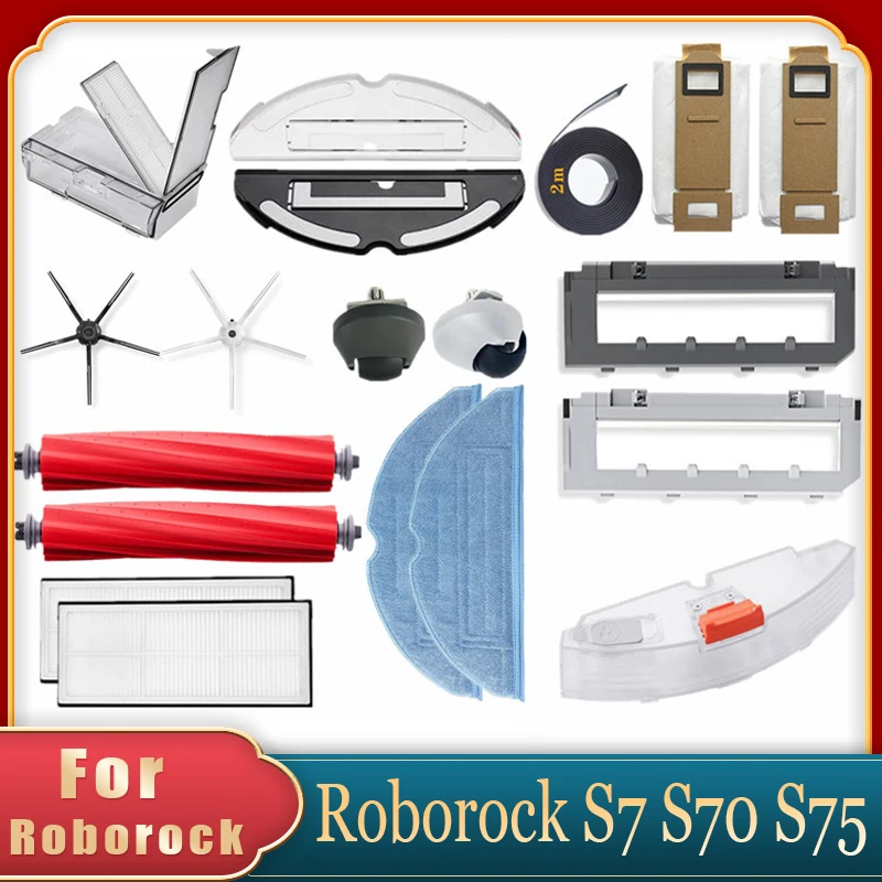 

Запчасти для пылесоса Xiaomi Roborock S7 S70 S75, основная щетка, мешок для пыли, емкость для воды, насадка на швабру, тканевый фильтр, Сменные аксессуар...