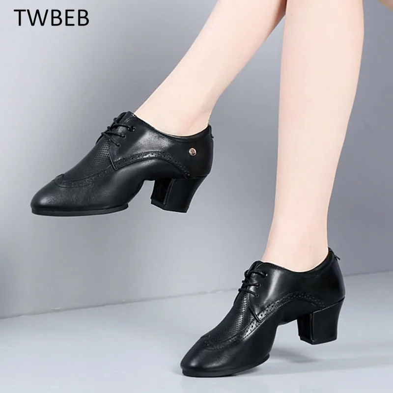 

Mid Heel Women Latin Dance Shoes Ballroom Ladies Girls Modern Jazz Dance Shoes White Black Salsa Dancing Shoes Teacher Shoe