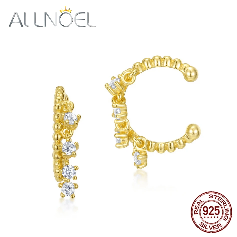 

ALLNOEL, позолоченное Золотое кольцо, серьги, серебро 925 пробы, для женщин, C Форма, изысканное, не проколотое, CZ, для девушек, серьги для женщин, из...