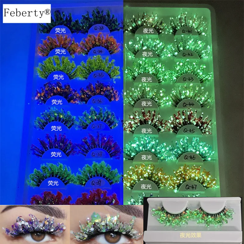 

Color Luminous 3D False Eyelashes Glitter Sequins Thick and Exaggerated European and American Eyelashes Stage Makeup