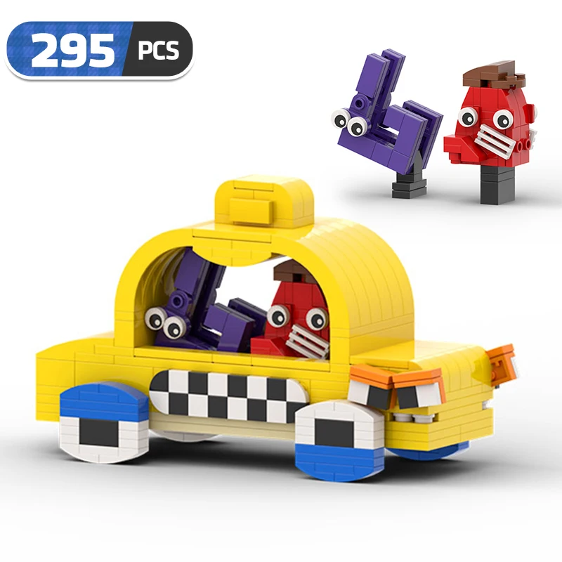 

MOC Cartoon CAB Taxi Mini Car Alphabet Building Blocks English Letters Lore Vehicle Car Education Bricks Toys for Children Gift