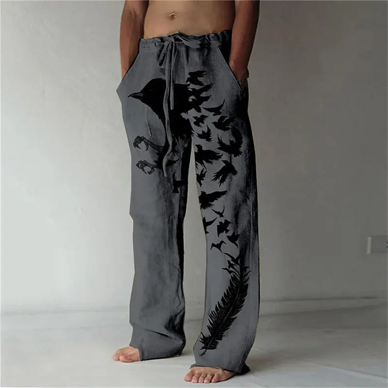 

2023 Summer Thin Pants Men's Large Digital Printed Wide Leg Casual Pants Beach Pants Comfortable and Breathable