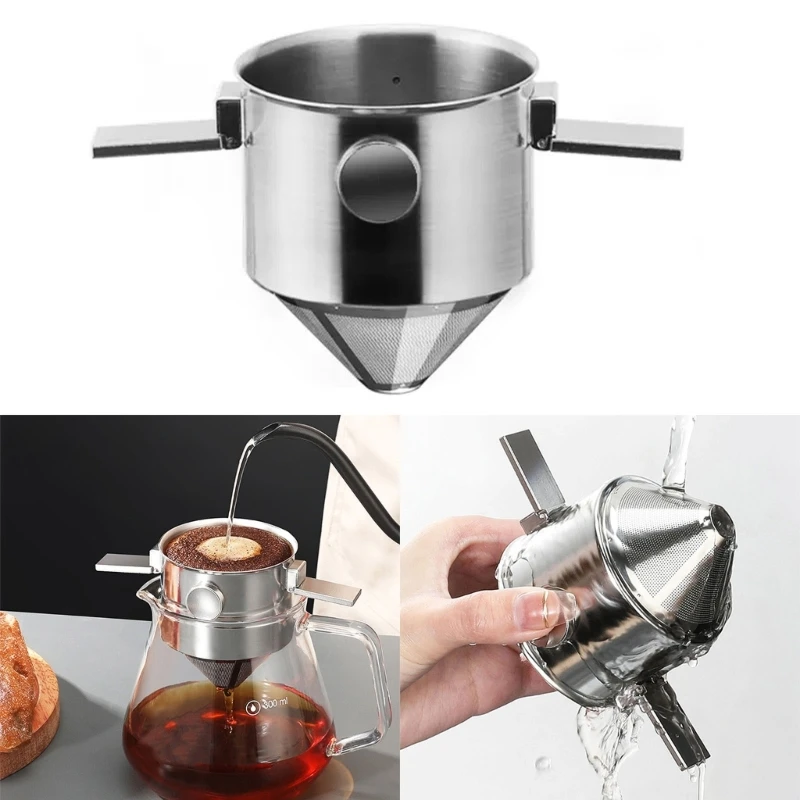 

Reusable Pour Over Coffee Maker Stainless Steel Cone Coffee-Dripper Filter-Paperless with Collapsible Holders for Home
