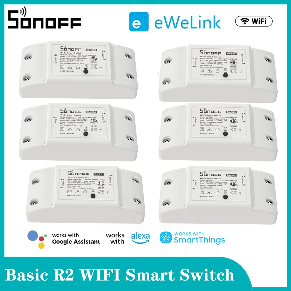 

Sonoff Basic R2 Wifi DIY Smart Switch Module Remote Control Smart Home Automation Via EWeLink APP Work with Alexa Google Home