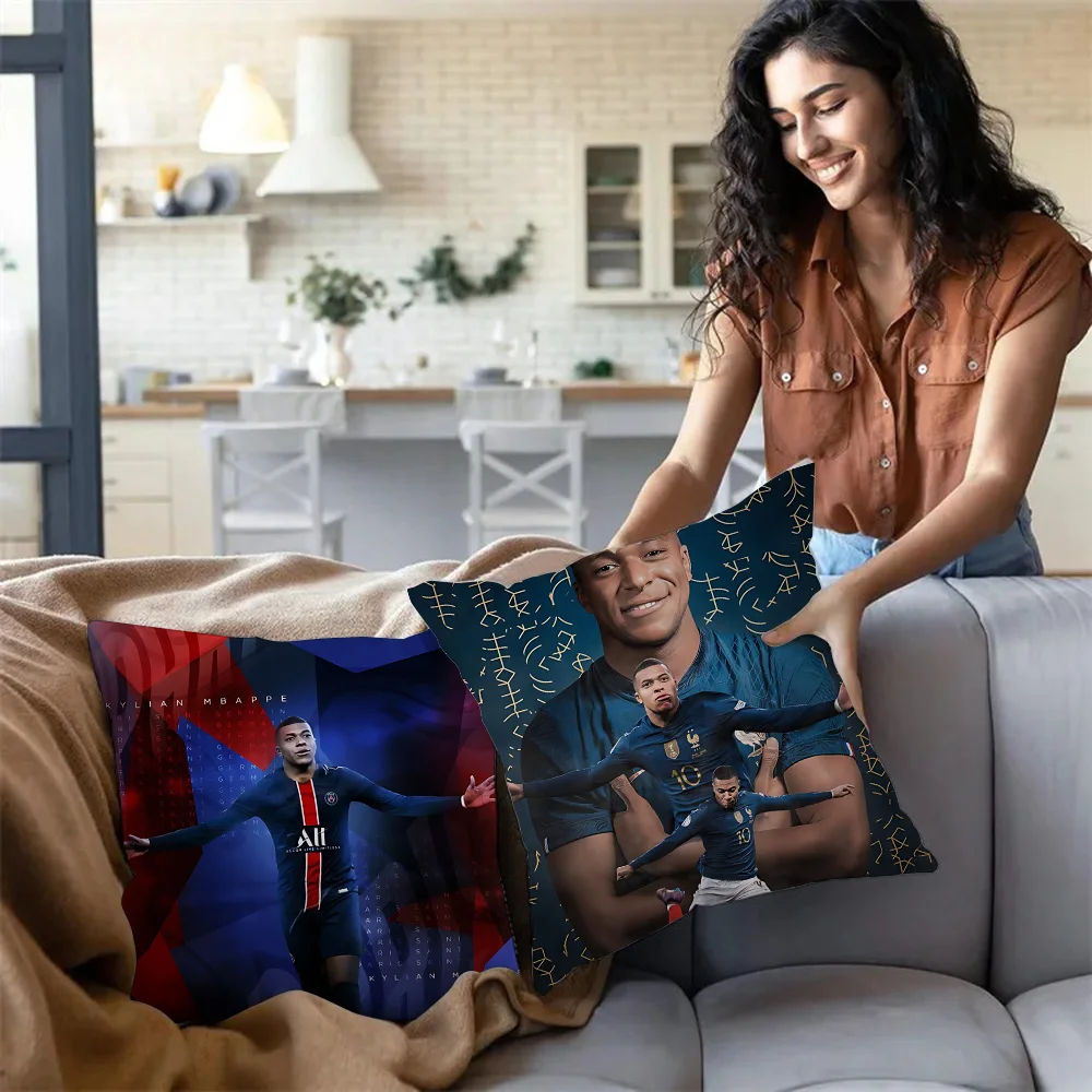 Pillow Covers Cartoon Football For K-Kylians Sofa Decorative Home Double-sided Printing Short Plush Cute M-Mbappes Cushion Cover