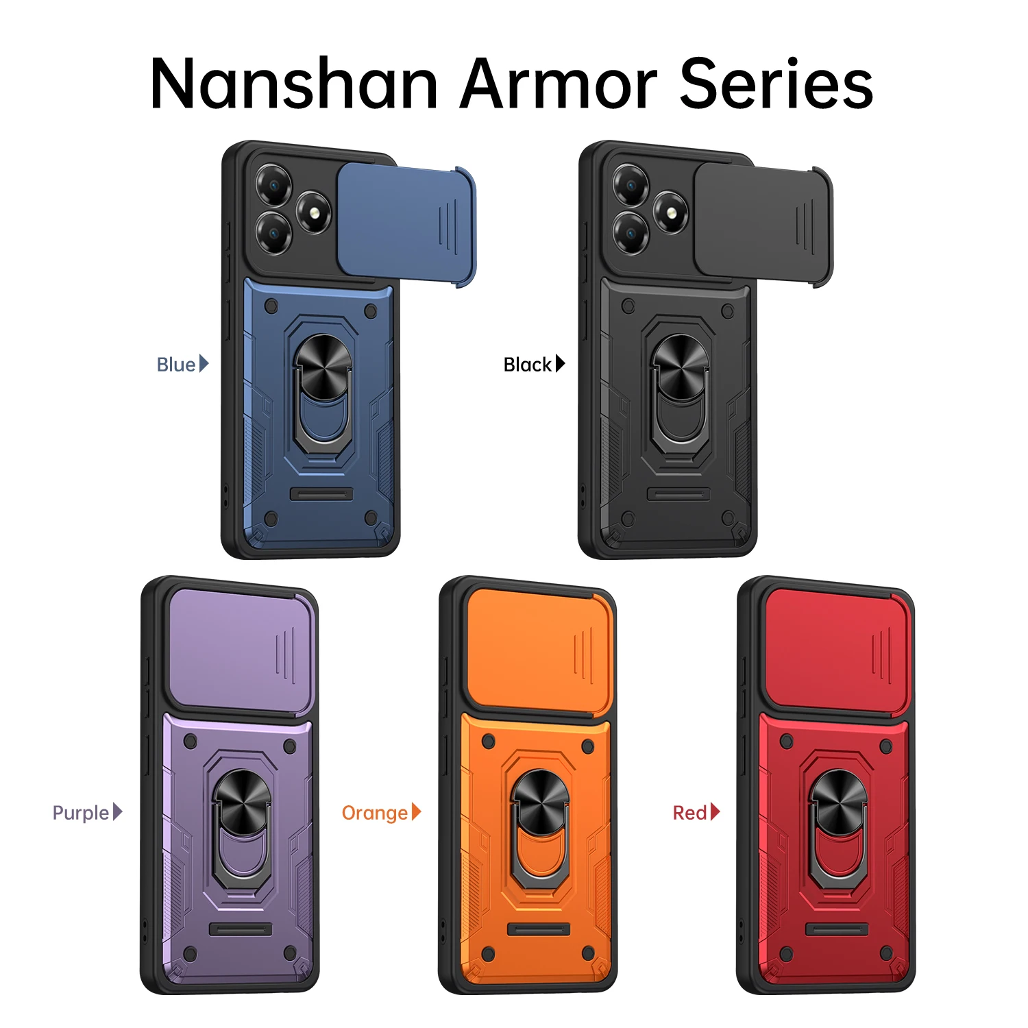 Чехол Nanshan Armor для ZTE Blade A36 Z2472 с защитой камеры, металлическим кольцом-подставкой и противоударным покрытием (art.: 3920dc7b7ea04) - 3920dc7b7ea04