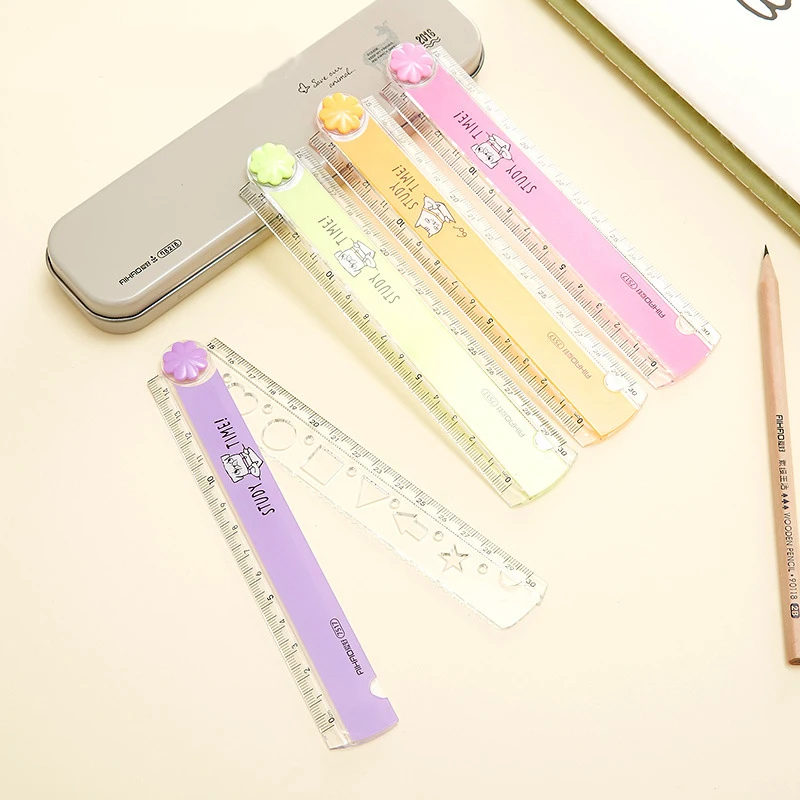 Oeny 30CM New Cute Kawaii Study Time Color Folding Ruler Multifunction DIY Drawing Rulers Kids Students Office School Stationery